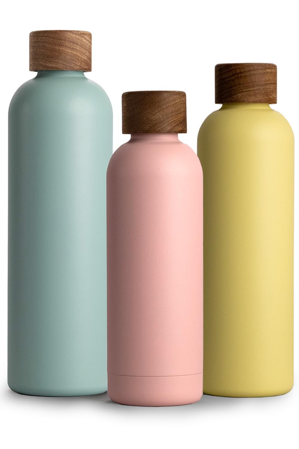 T&N Edelstahl Trinkflasche 500ml, Thermosflasche 0.5l mit Akazienholz Deckel, Isolierte Wasserflasch