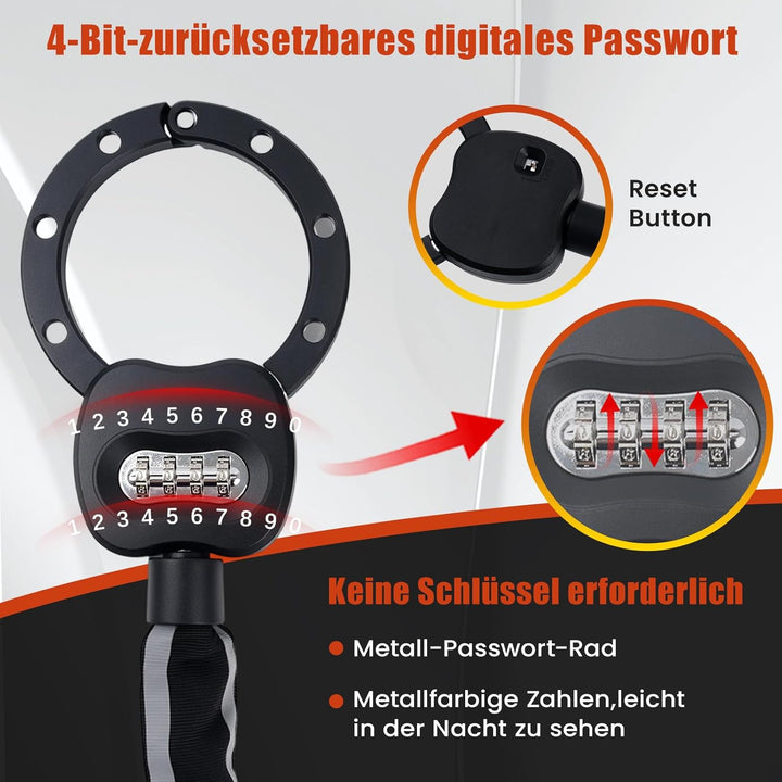 E Scooter Schloss, Handschellenschloss mit Zahlencode, 10CM Rundring, 1.8KG - Schweres Fahrradschlos
