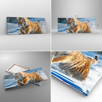 Panorama Bilder auf Leinwand 100x40cm Leinwandbild mit Rahmen tiger tier Gross Wanddeko Bild Schlafz