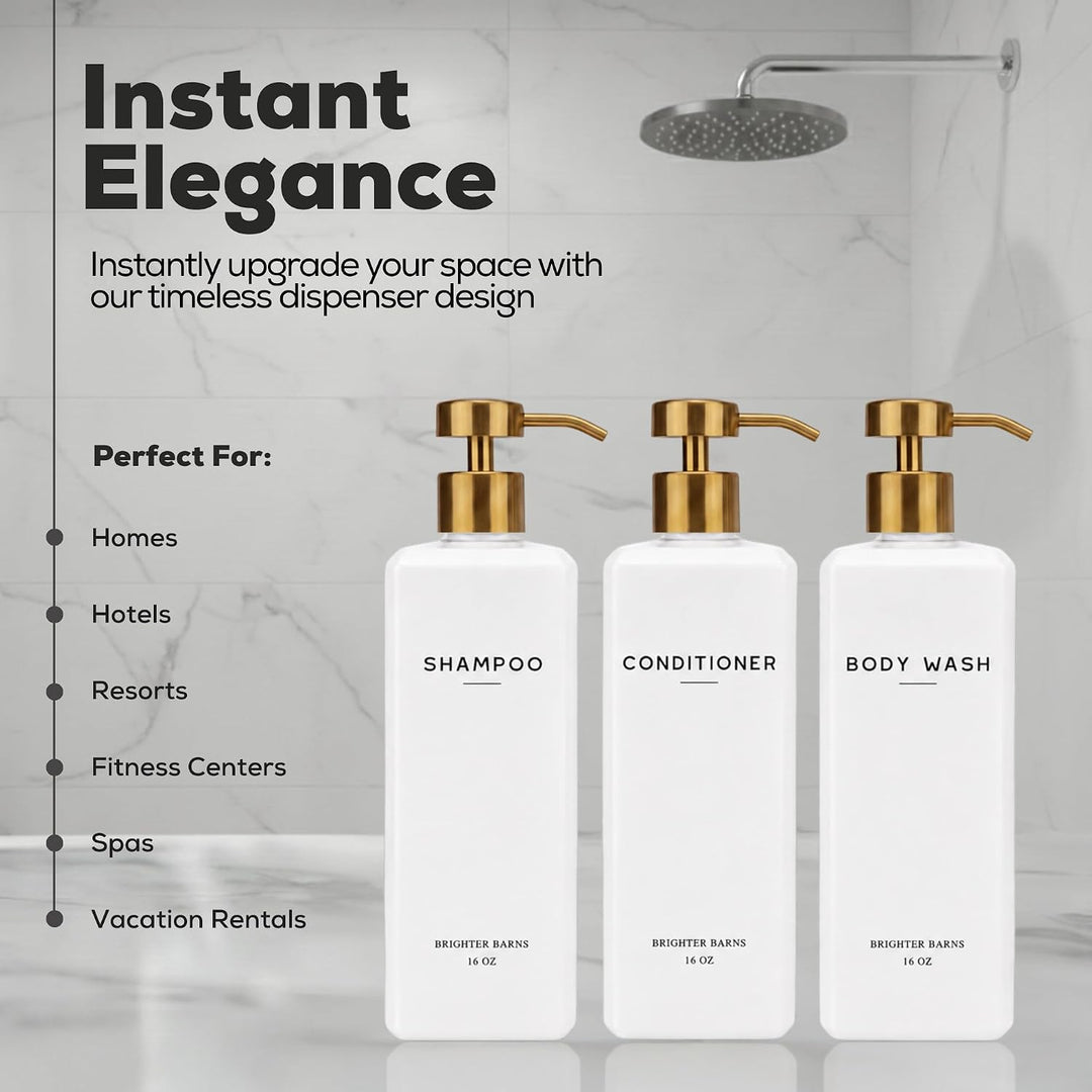 Brighter Barns Luxuriöses Shampoo- und Conditioner-Spender-Set – 473 ml Duschflaschen nachfüllbar mi