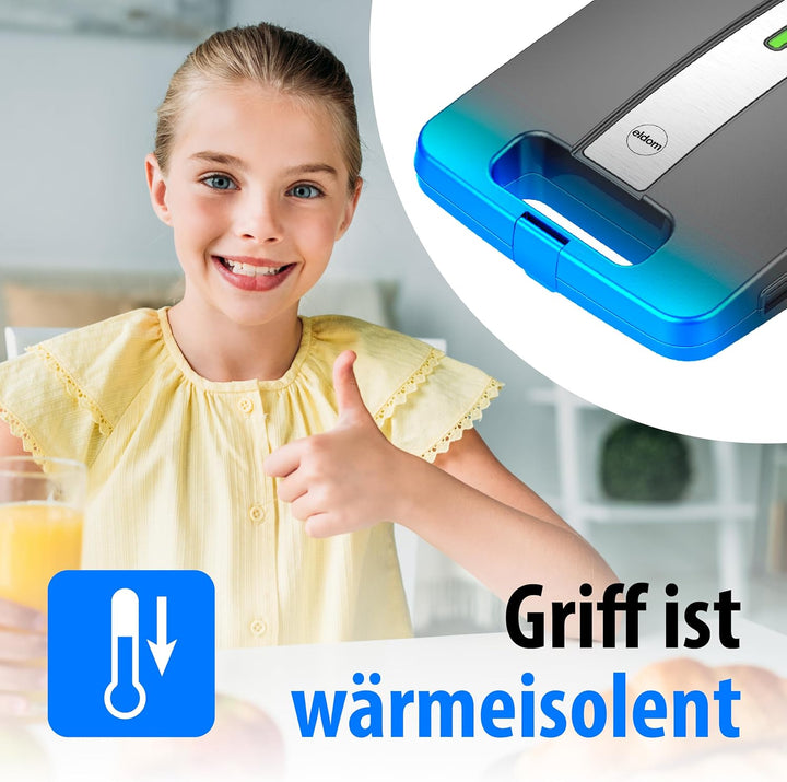 Sandwichmaker XXL für 4 grosse Sandwiches – 1400 W, Antihaftbeschichtung, Schnellaufheizung, automat