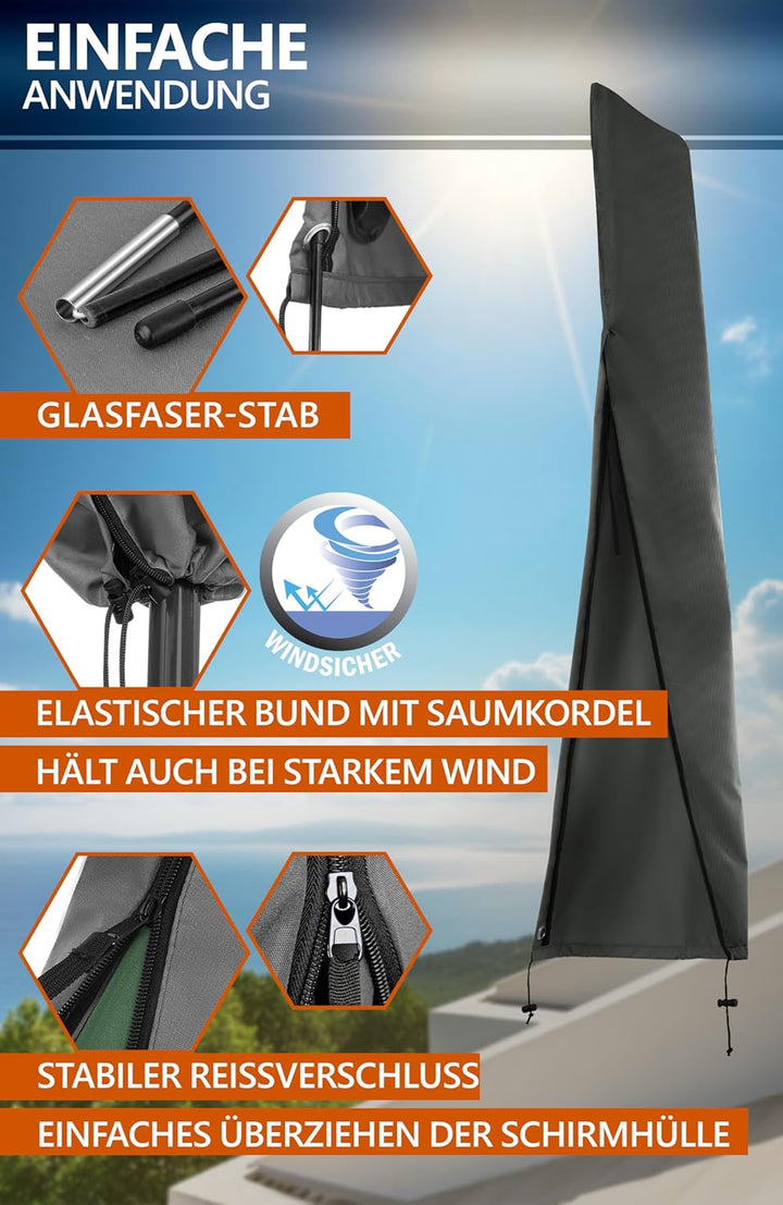 4smile Sonnenschirm Schutzhülle - für runde Schirme bis Ø 300cm, eckige bis 250x150cm- Sonnenschirmh