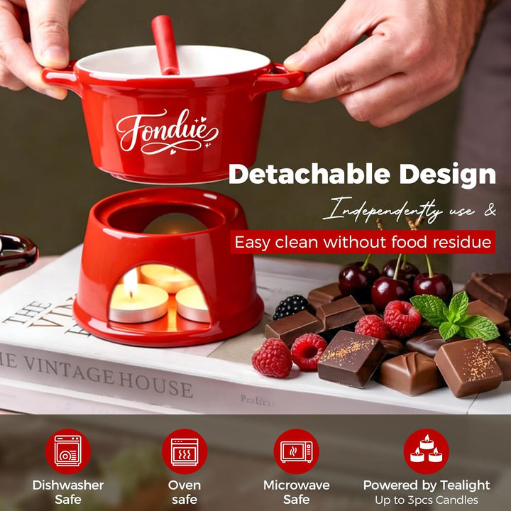 Yoassi Keramik Käsefondue Set, Mini Schokoladenfondue Tasse, Käsebecher mit 4 Gabeln, zum Schmelzen