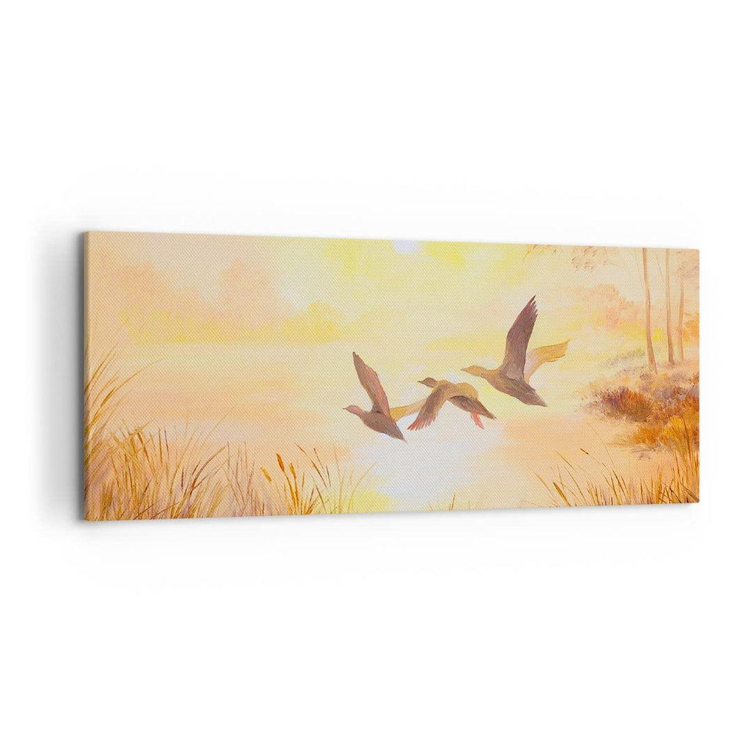 Wandbilder Dekoration Wohnzimmer Vogel Natur Wasser Panorama Bilder auf Leinwand 120x50cm Leinwandbi