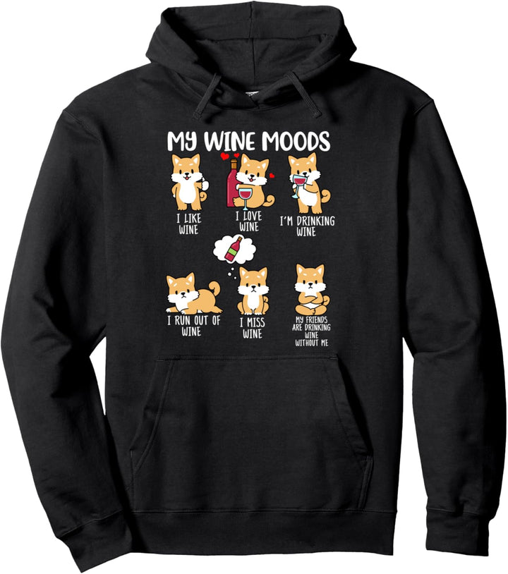 Rotwein Hoodie Frauen Shiba Inu Hoodie Frauen Hunde und Wein Pullover Hoodie