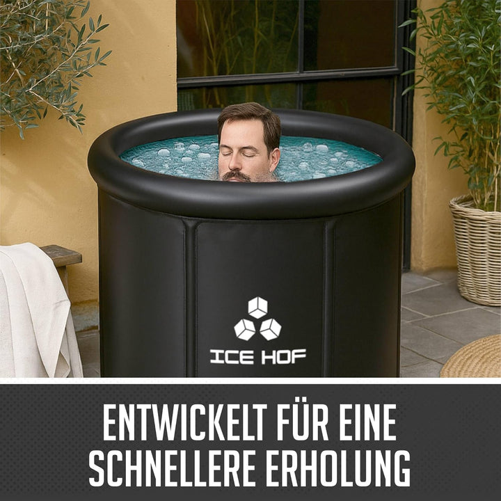IceHof® Eisbad Tonne XL Plusgrösse Ø80x80cm für Athleten mit Abdeckung, Faltbare Aufblasbare Badewan