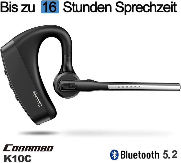 Conambo K10C Headset Bluetooth V5.2,CVC8.0 und ENC Noise Cancelling Bluetooth Headset mit Mikrofon,1