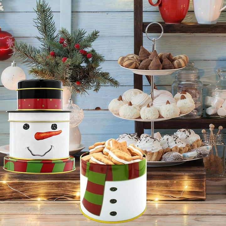 3er Set Keksdosen für Weihnachten,3 in 1 Keksdosen Schneemann,Plätzchendose Metall,Dreistöckige Gebä