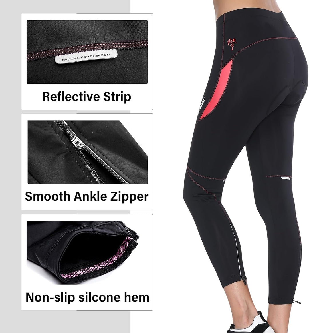 Santic Fahrradhose Damen Lang mit 4D Sitzpolster Atmungsaktive Dehnbare Radlerhose für Moutainbike L