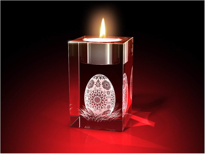 GLASFOTO.COM, Ostern 4er Teelichthalterset, 50 x 80 x 50 mm, Kristallglas 3D Innengravur in Premiumq