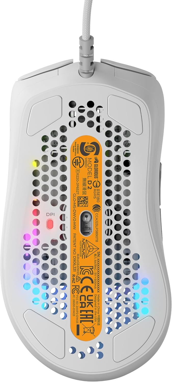 Glorious Gaming - Model D 2: Wired Ergonomic Mouse, Superlight 58g, 26K Optical Sensor, 6 Programmab