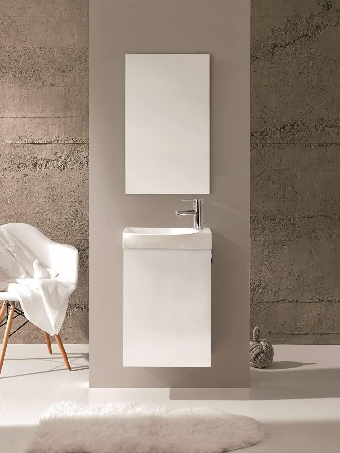 VBChome Badmöbel Set 45 cm Weiss Waschbecken mit Weiss Hängeschrank Waschtisch 1-Türen Soft-Close Se