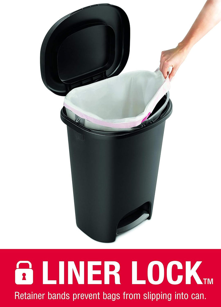 Rubbermaid Classic 13G Mülleimer mit Edelstahlpedal, Schwarz schwarz Premium Step-On, schwarz Premiu