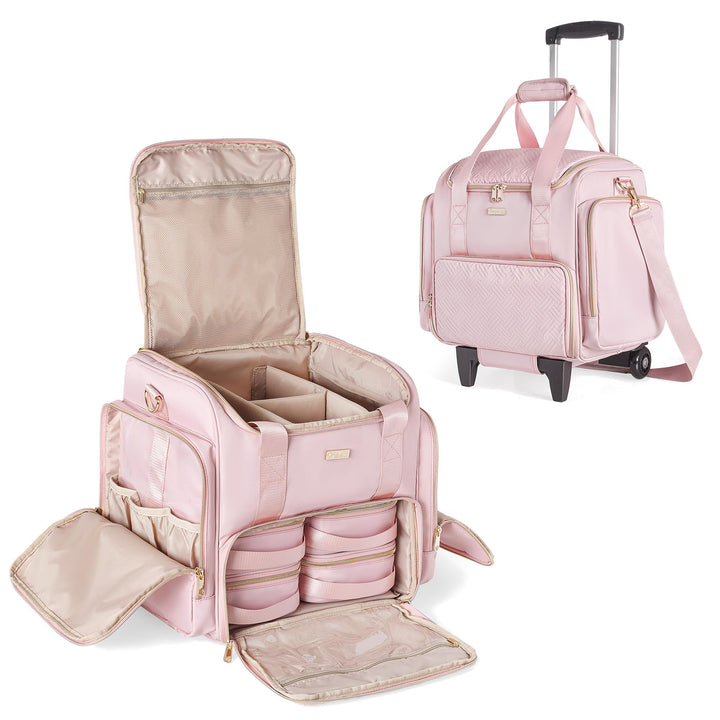Rollbare Make-up Tasche mit 4 Einzelnen Koffern, professioneller Makeup Koffer mit Rollen Reisetasch