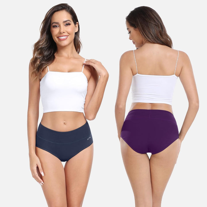 anqier Unterhosen Damen, 5er Pack Stretch Baumwolle Hohe Taille Slips Damen Atmungsaktiv Panties Wei