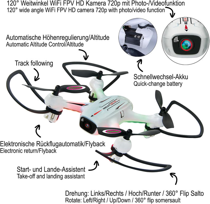 JAMARA 422029 - Angle 120 Altitude HD Wifi VR, inkl. VR-Brille, Altitude Hold Adjustment, Kompass/Fl