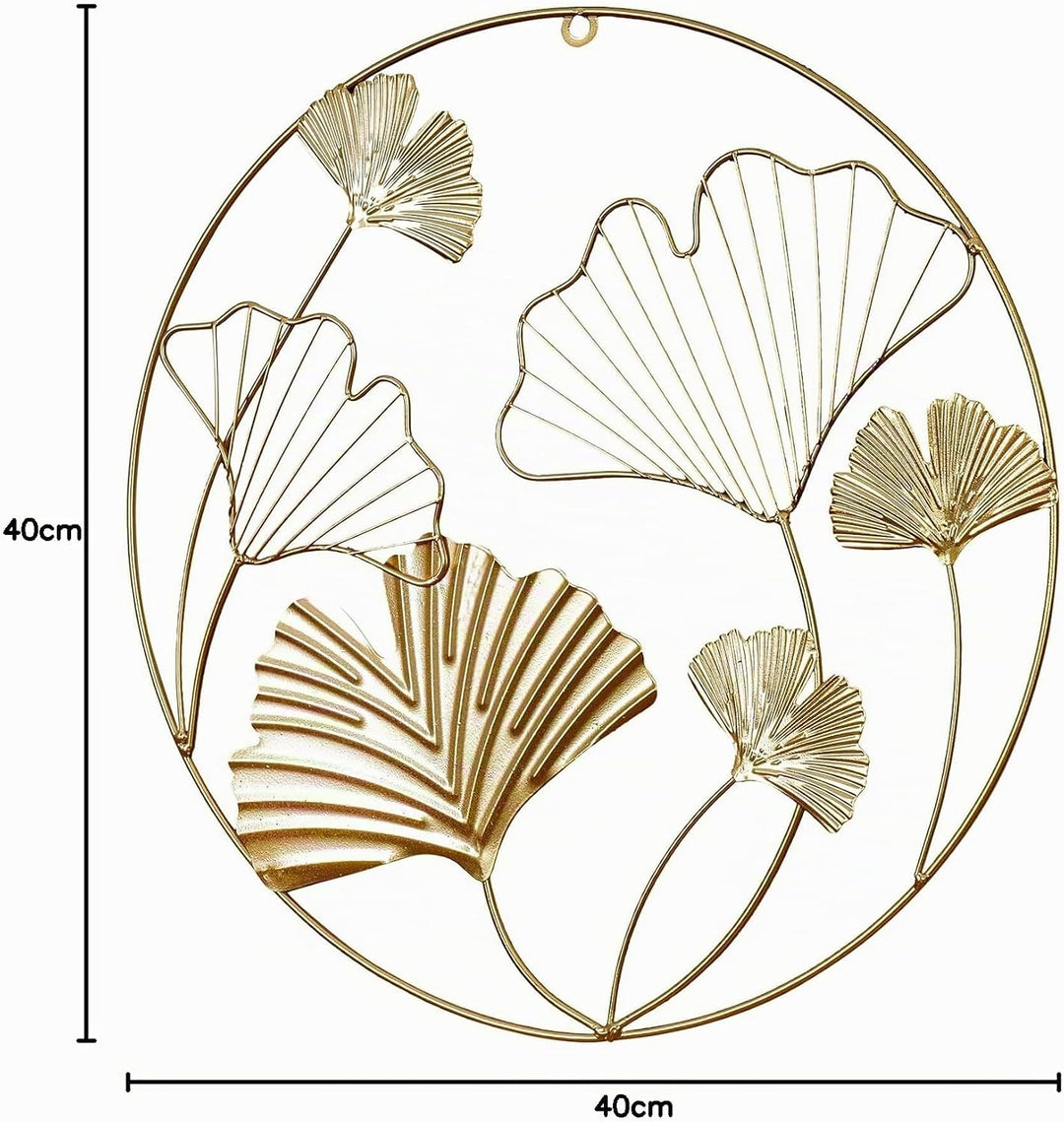 Wandbild Ø40cm Ginkgo Gold Metall Wanddeko Wandhänger Metallbild Dekoration Wandobjekt Deko Bild, Va