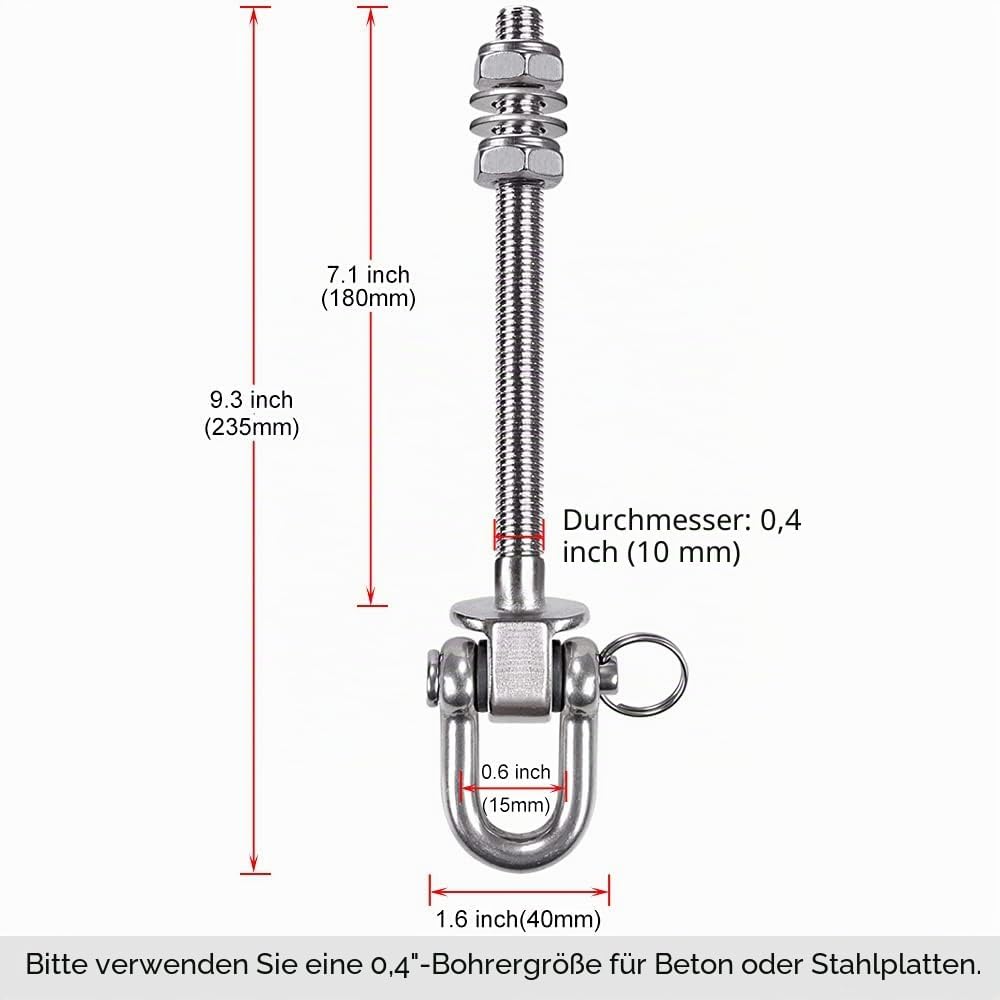 SELEWARE Strapazierfähiger Schaukel Aufhänger aus Edelstahl, Schaukelhaken für Holzbalken und Stahlt