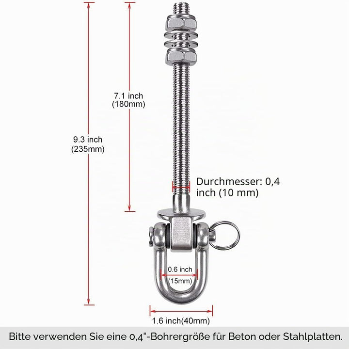 SELEWARE Strapazierfähiger Schaukel Aufhänger aus Edelstahl, Schaukelhaken für Holzbalken und Stahlt