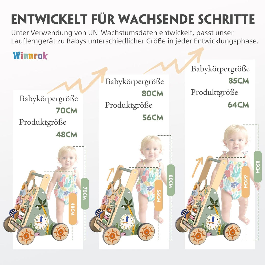 Baby Lauflernwagen Holz, Baby Lauflernhilfe Höhen- und Geschwindigkeitsverstellbar, Montessori Spiel
