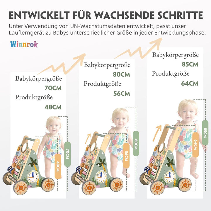 Baby Lauflernwagen Holz, Baby Lauflernhilfe Höhen- und Geschwindigkeitsverstellbar, Montessori Spiel