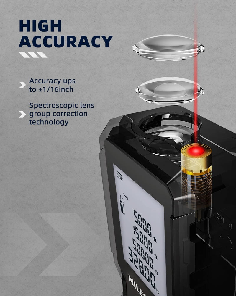 Laser Entfernungsmesser 100m,MiLESEEY Lasermessgerät mit 2 Wasserwaagenblasen,±2mm Genauigkeit,2 Zol