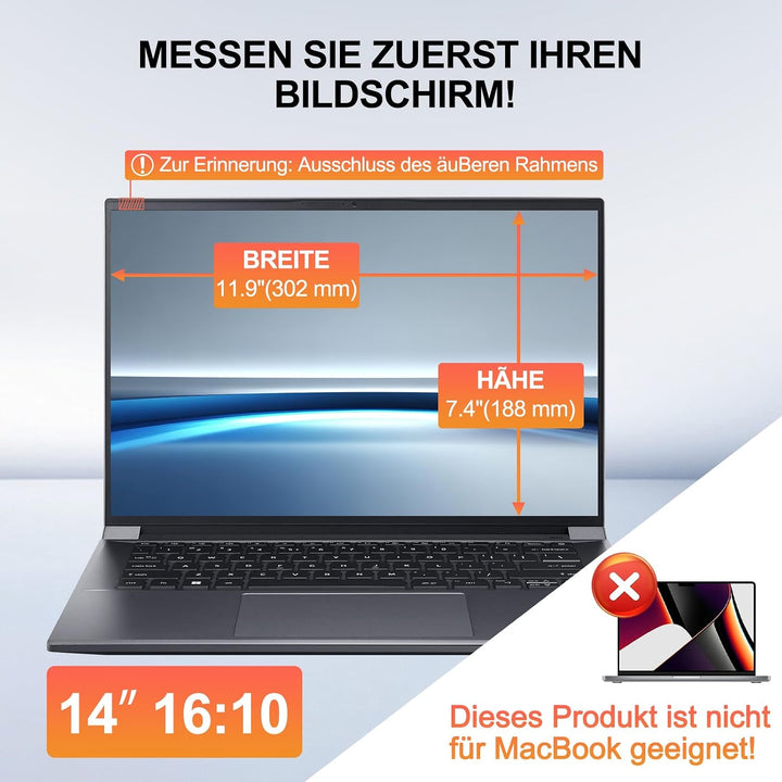 360° Blickschutzfolie für 14 Zoll Laptop 16:10 Seitenverhältnis 14 zoll 16:10, 14 zoll 16:10