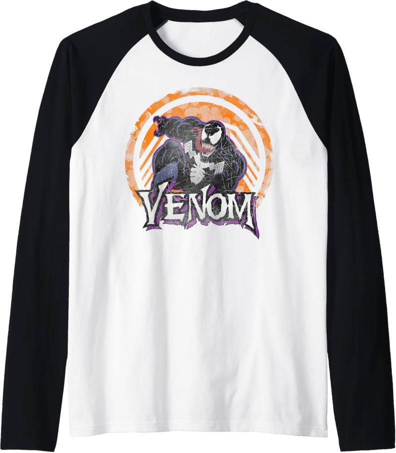 Marvel Venom Leap Logo Orange Tonal Logo Drop Raglan