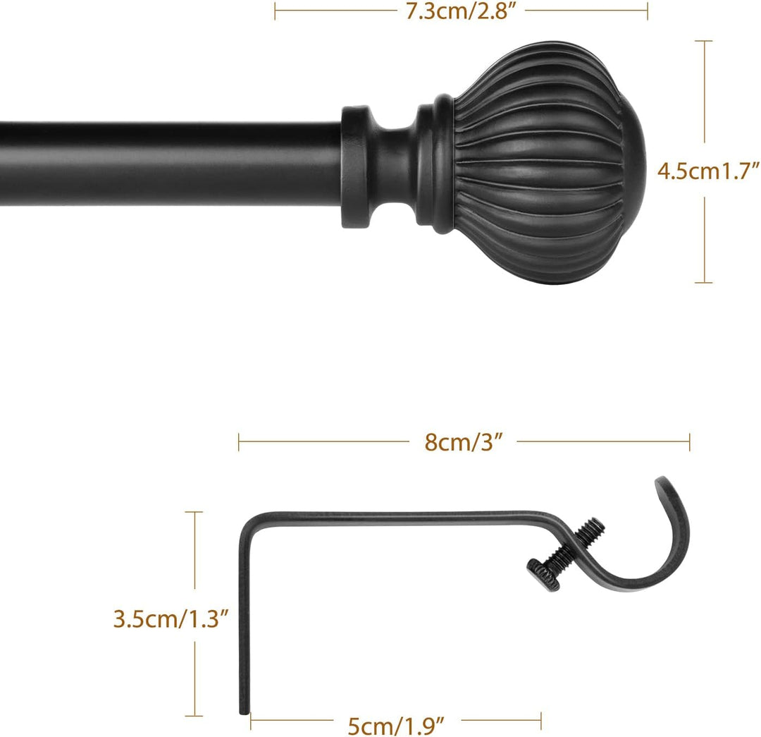 SZXIMU Gardinenstange ausziehbar Vorhangstange schwarz,71-122cm mit kugelförmigem Kürbis-Endstück 10