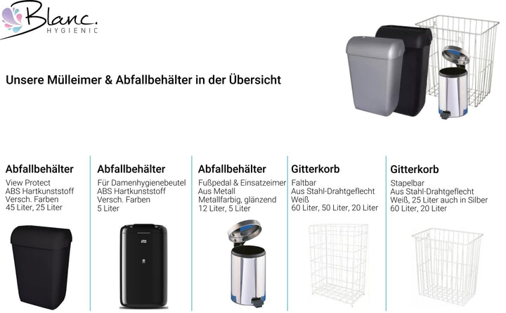 Blanc HYGIENIC Papierkorb FIX – Mülleimer, Drahtgitter-Abfallbehälter 60 Liter, zum Hängen oder Stel