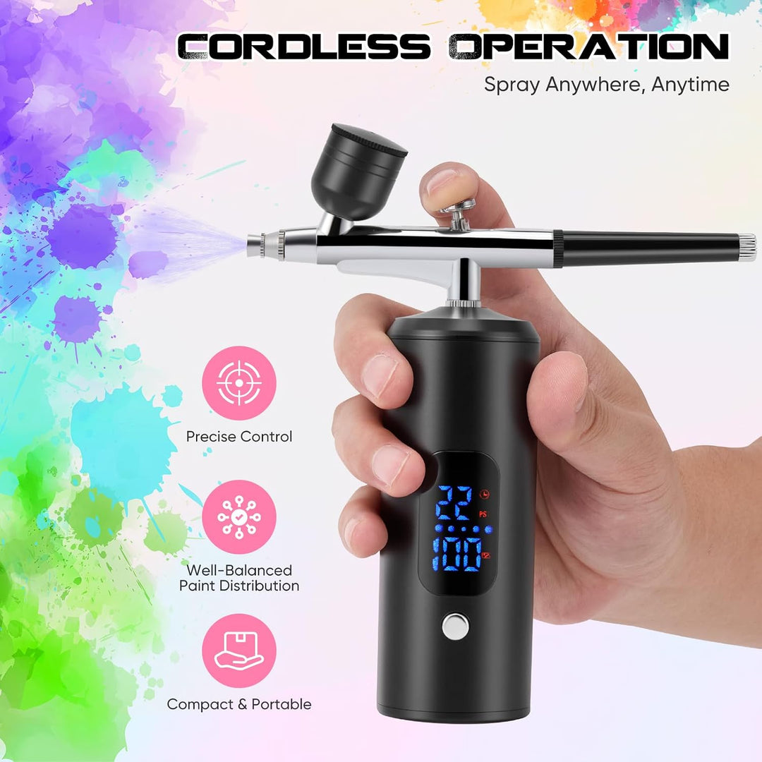 Airbrush-Kit mit Kompressor, Komplett Kabellos &amp; Akku, Airbrush-Set mit 3 Stufen bis 38 PSI, für Kuc