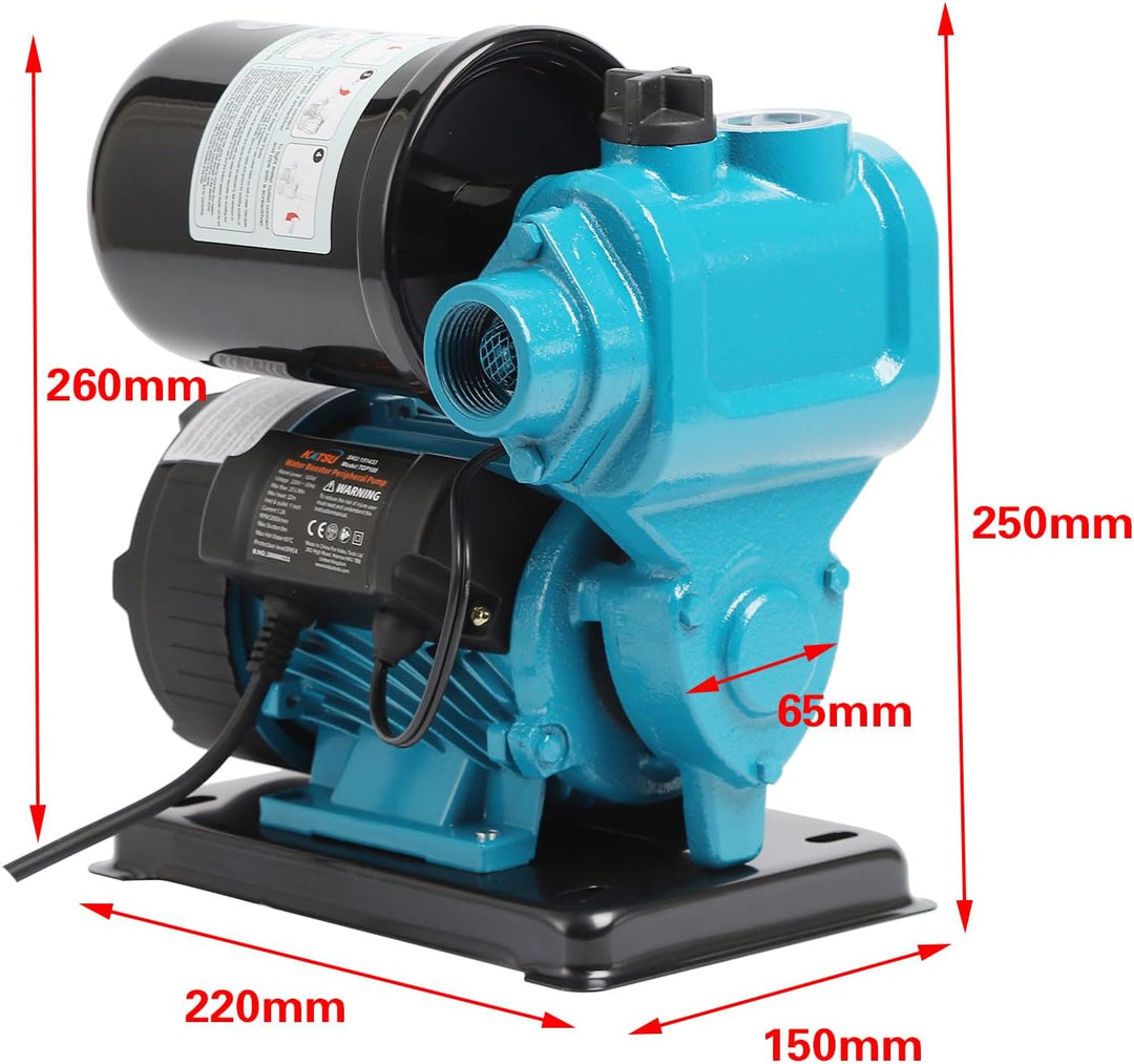 KATSU Wasserpumpe Hauswasserwerk Gartenpumpe 130W, Abschaltautomat mit einstellbarer Druckregelung,