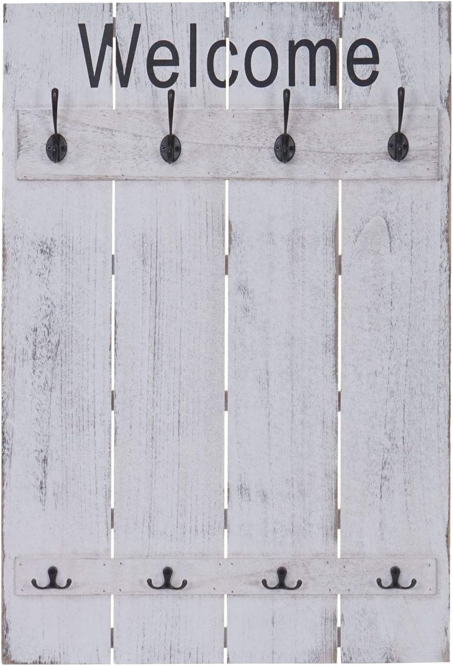 Mendler Wandgarderobe HWC-C89AM Welcome, Garderobe Garderobenpaneel, Shabby-Look Vintage, 91x60cm -