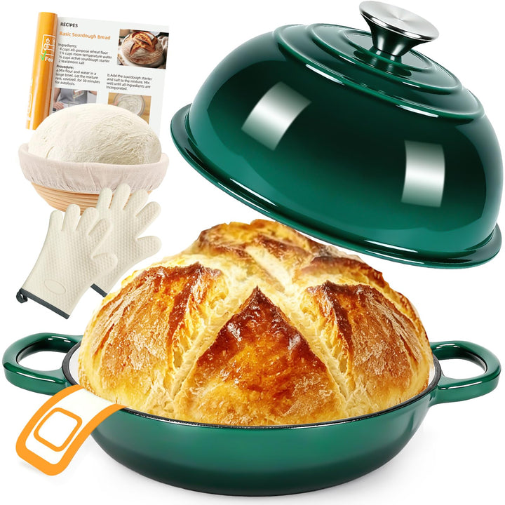 Gusseisen Topf Brot Backen,5,7L Bräter Emaille Schmortopf mit Deckel und Griffen,26 cm Dutch Oven,Br