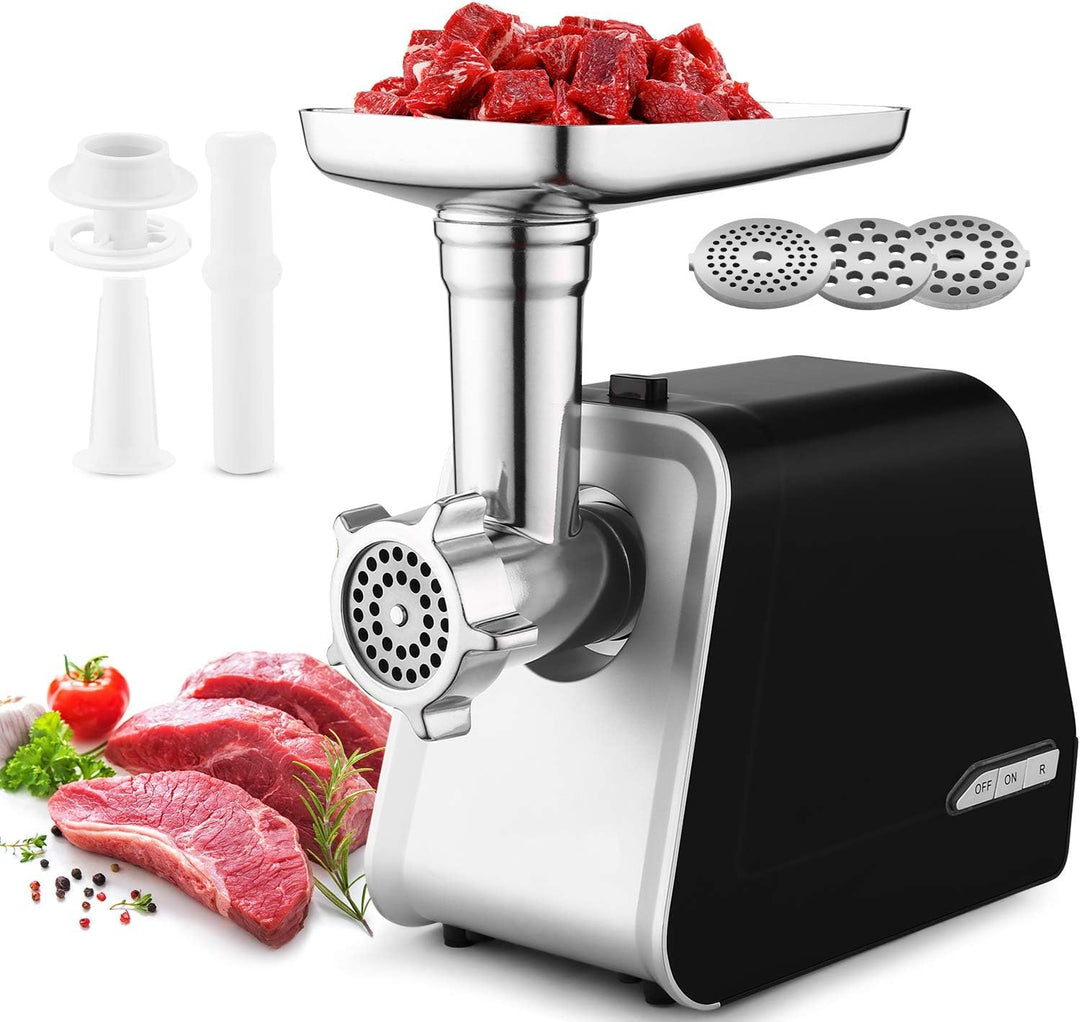 COOCHEER 2000W Elektrischer Fleischwolf, 3-in-1 Edelstahl Fleischmaschine mit 3 Lochscheiben, Wurstf
