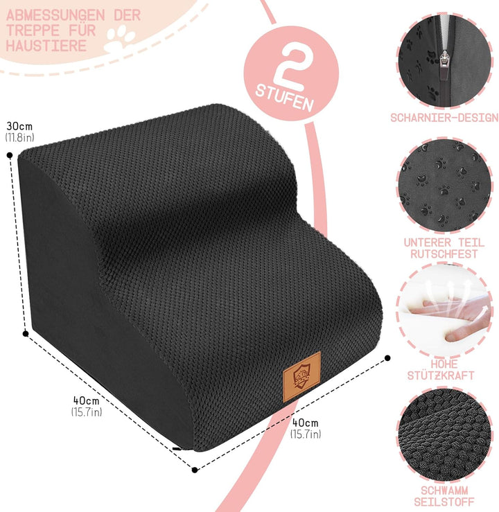 Myiosus Hundetreppe für Kleine Hunde, 2 Stufen Haustiertreppe 40cm Hoch Treppe Hund aus Schwamm, rut