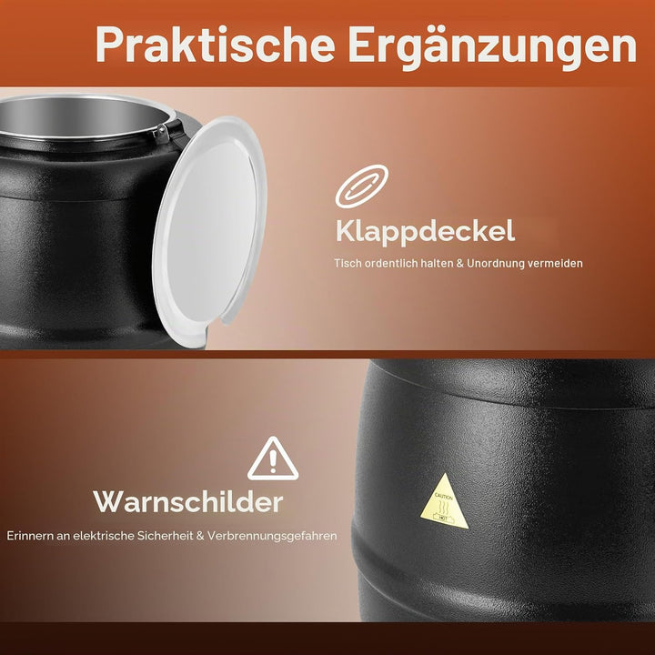 Elektrischer Suppenwärmer 10 Liter, Suppentopf mit Herausnehmbarem Edelstahl Einsatz &amp; Kappbare Deck