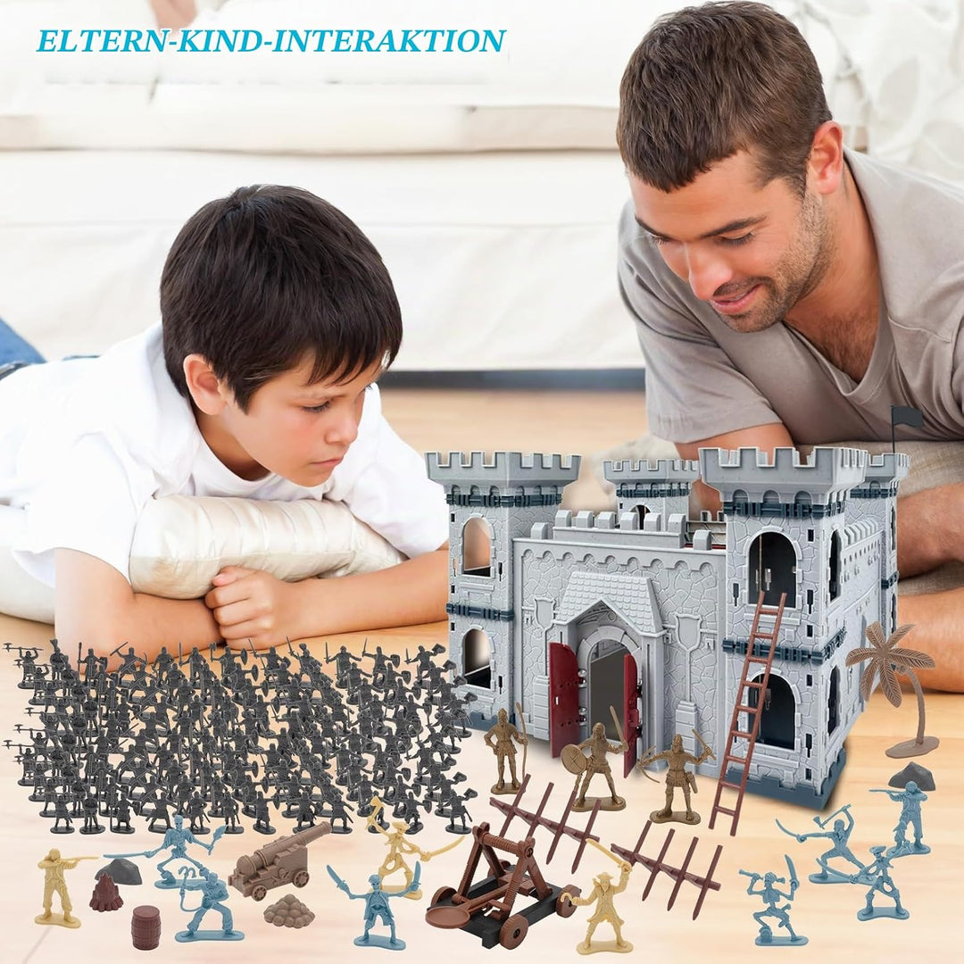deAO Mittelalterliches Burgspielzeug, 310 Pcs Armee-Modellspiel-Bausatz mit Burg, Burgsoldaten Milit