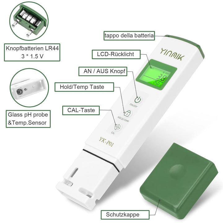 YINMIK Digitales pH Messgerät und TDS Tester Set, TDS EC mit Einem Horizontalen Bildschirm, ppm Mess