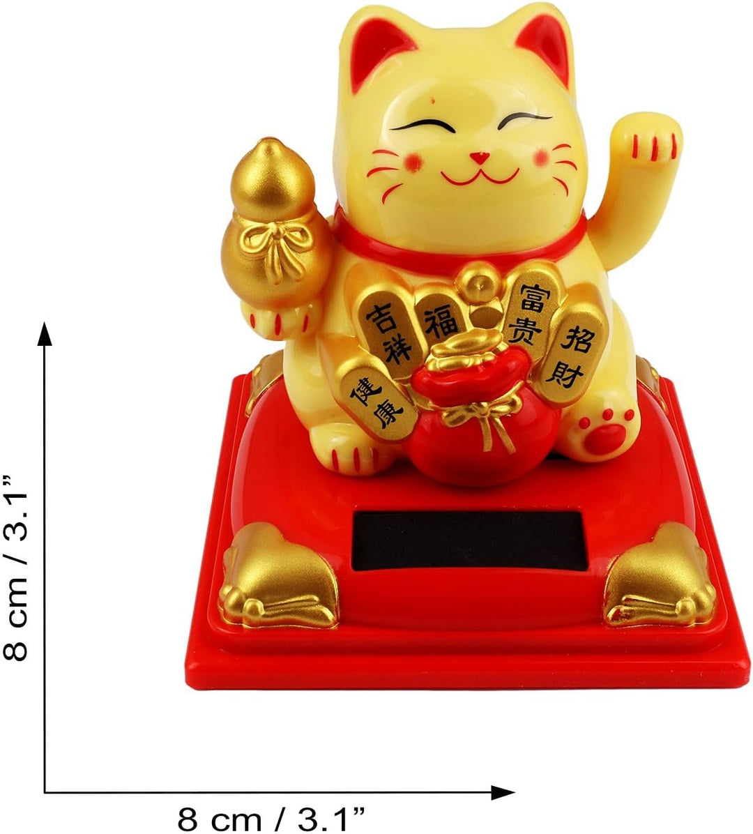 Freak Scene Glückskatze Maneki-Neko Vermögen Solar auf Sockel 8cm beige Winkekatze Lucky cat, Beige