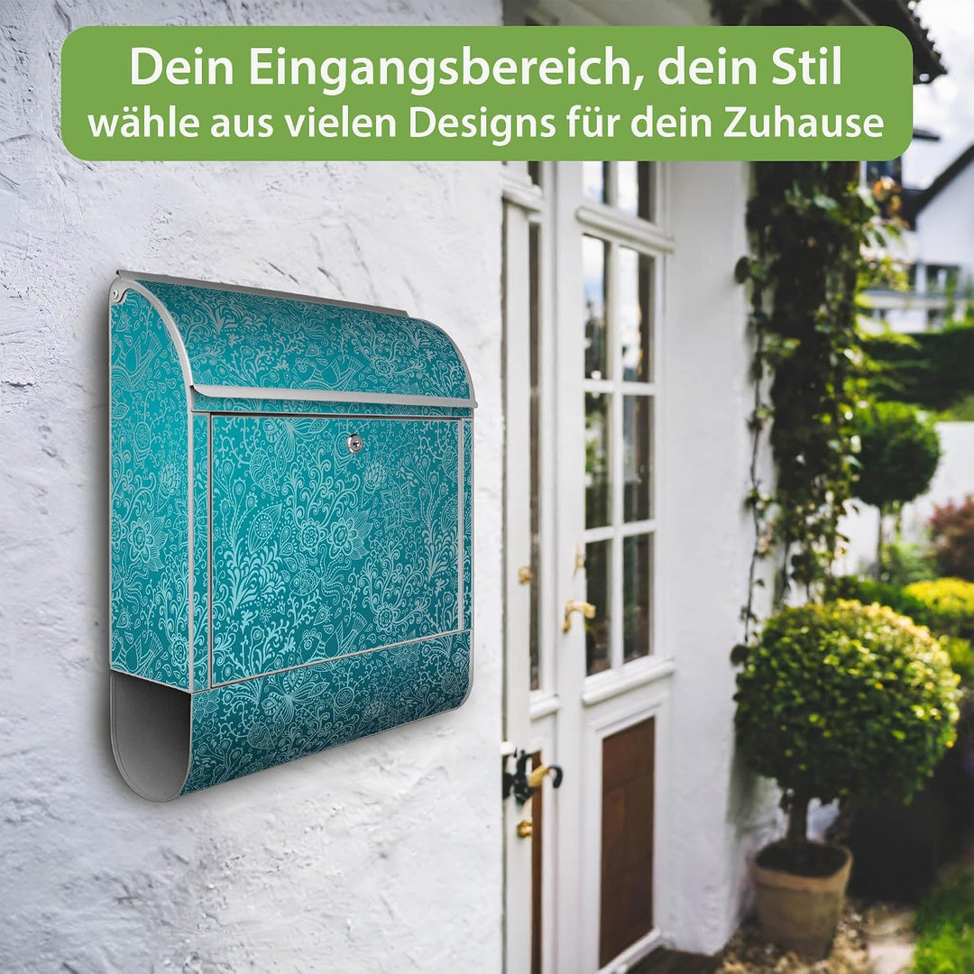 banjado® Design Briefkasten mit Motiv Mandala Landschaft 39x47x14cm &amp; 2 Schlüssel - Briefkasten Stah