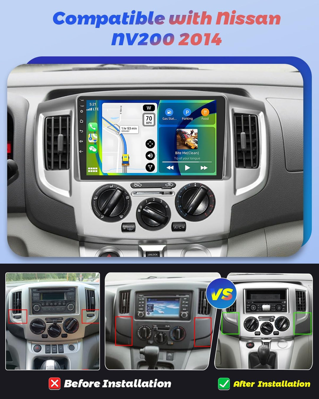 Hikity 2+64GB Android 15 Autoradio für Nissan NV200 2014 Radio Wireless Carplay Android Auto, 9 Inch