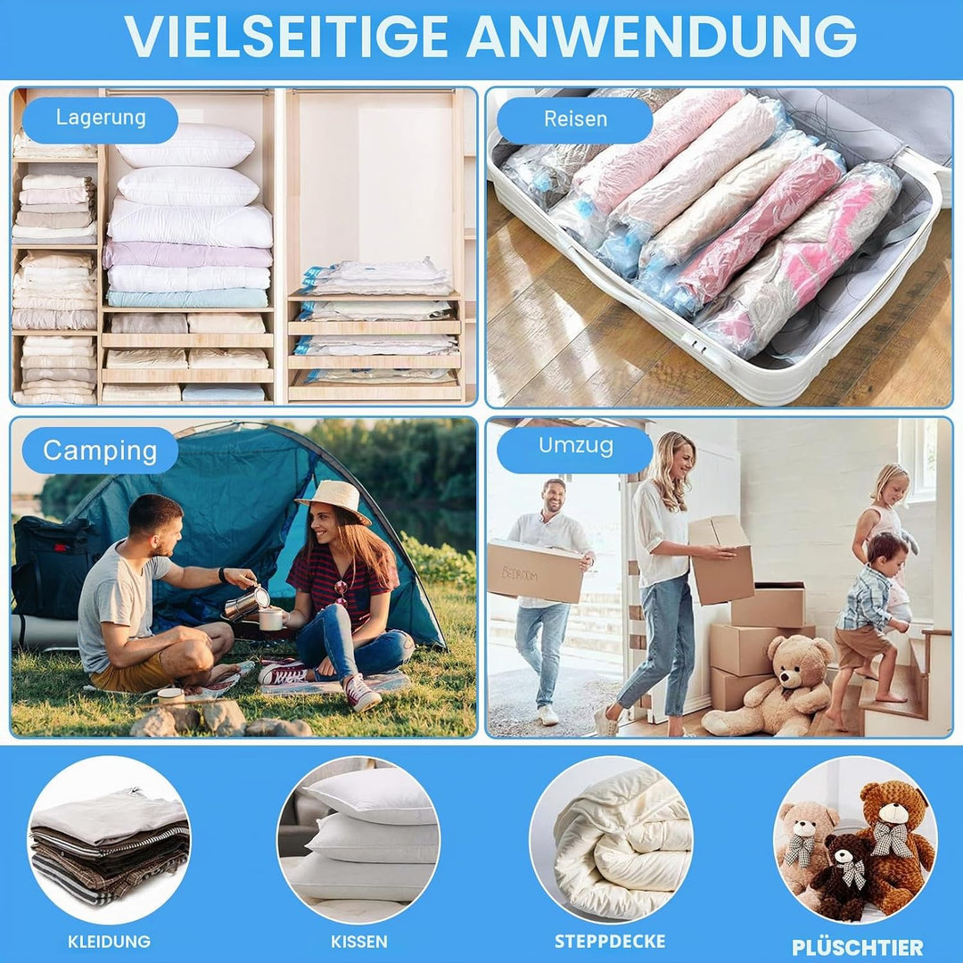 Vakuumbeutel für Kleidung mit Elektrischer Luftpumpe, Vakuumbeutel 12 Stück 3 x Jumbo, 3 x Gross, 3