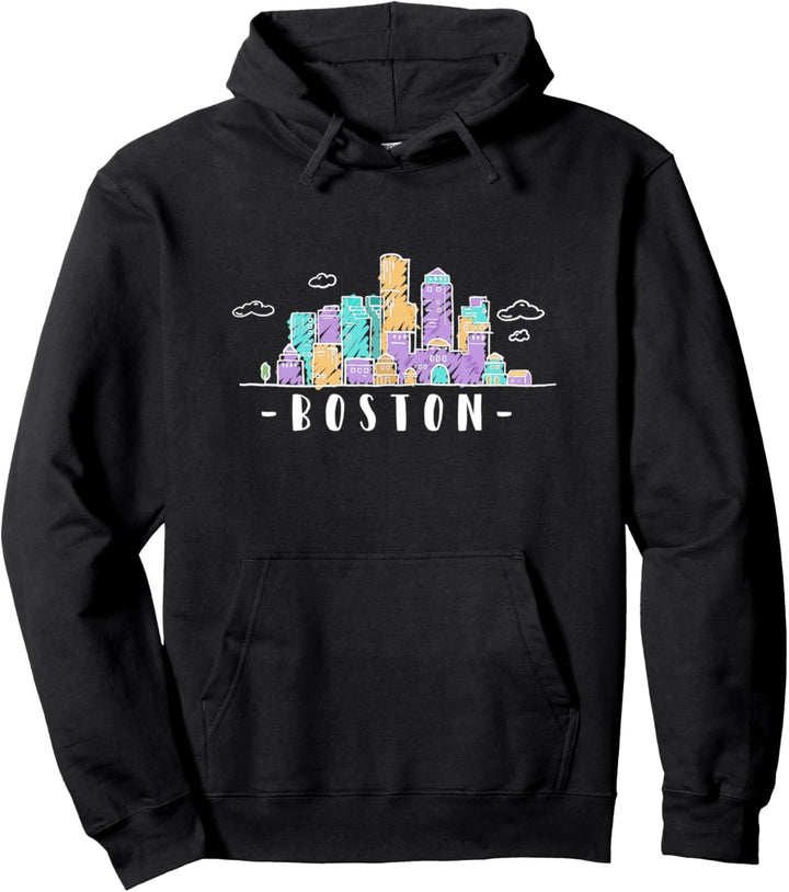 Boston Massachusetts Vintage-Skyline Pullover Hoodie