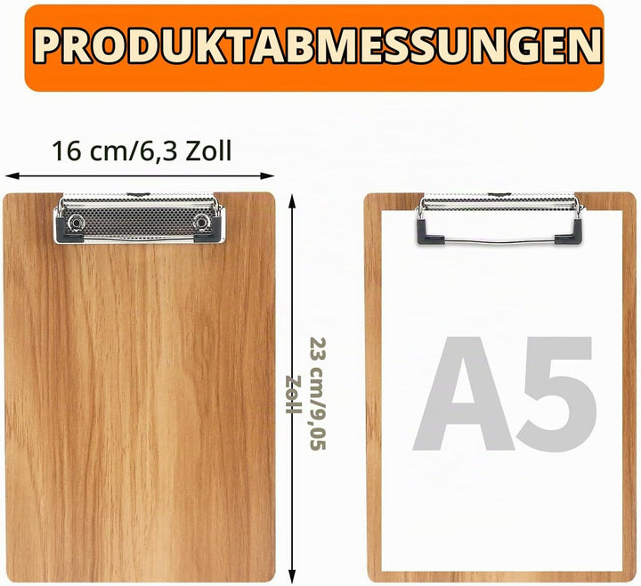 A5 Klemmbrett Holz,6 Stück Klemmbrett Schreibbrett mit Metalklemme,A5 Schreibplatte Klemmbretter Zwi