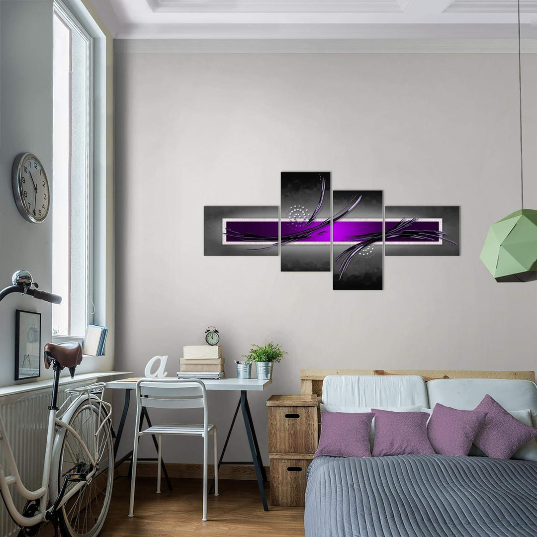 Runa Art Wandbilder Set XXL Abstrakt Wohnzimmer Schlafzimmer Grau Lila Violett 4 Teilig - Made in Ge