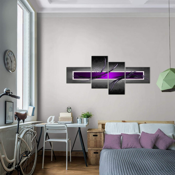 Runa Art Wandbilder Set XXL Abstrakt Wohnzimmer Schlafzimmer Grau Lila Violett 4 Teilig - Made in Ge