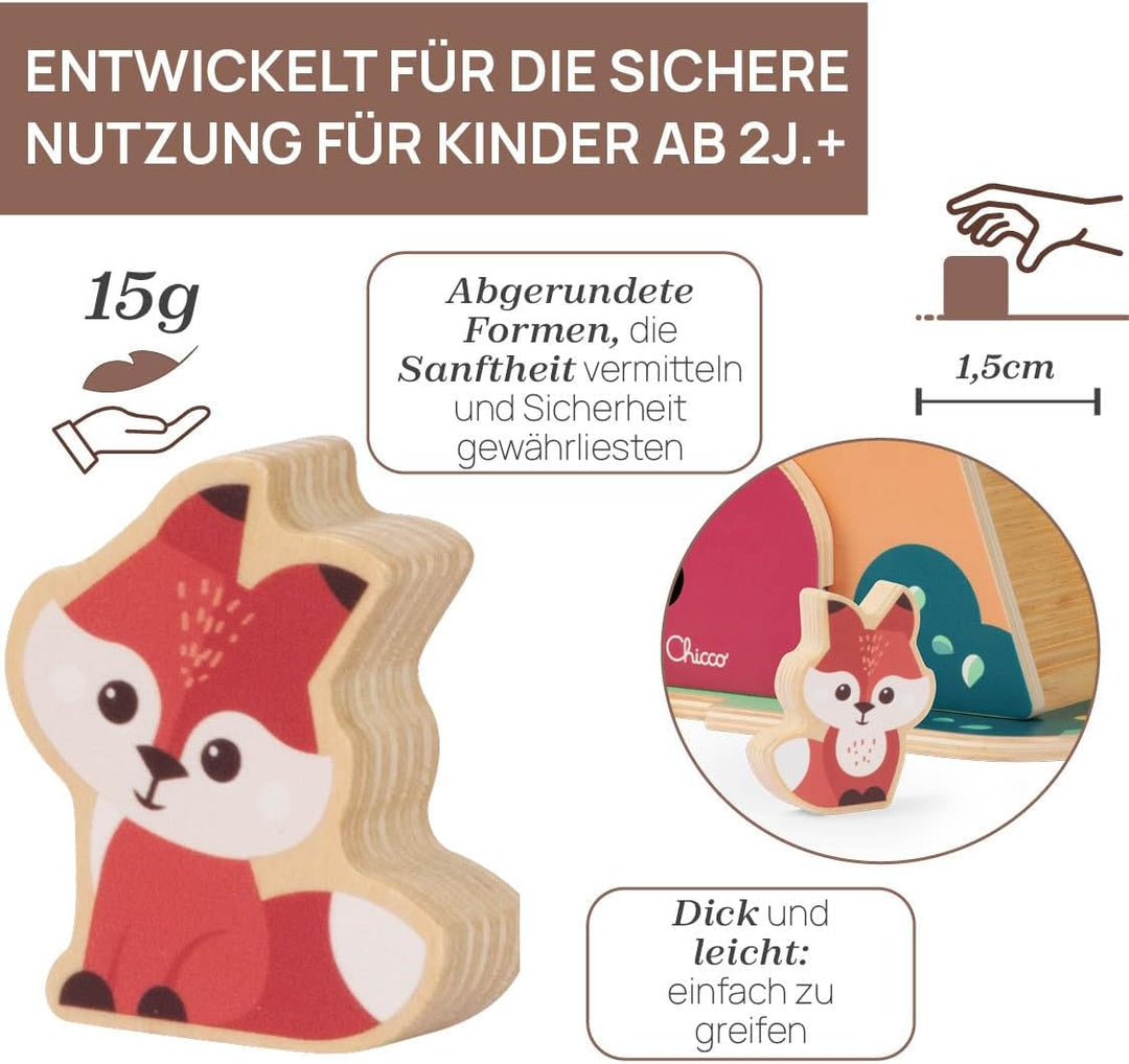 Chicco, Holzspielzeug, Der Fuchsbau, Montessori-Spiel, 3 Exklusive Figuren, Balance-Aktivitäten, Ent