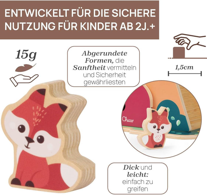 Chicco, Holzspielzeug, Der Fuchsbau, Montessori-Spiel, 3 Exklusive Figuren, Balance-Aktivitäten, Ent