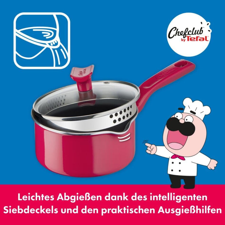 Tefal G80622 Chefclub Stielkasserolle 16 cm + Glasdeckel | Titanium Antihaftversiegelung | Thermo-Si